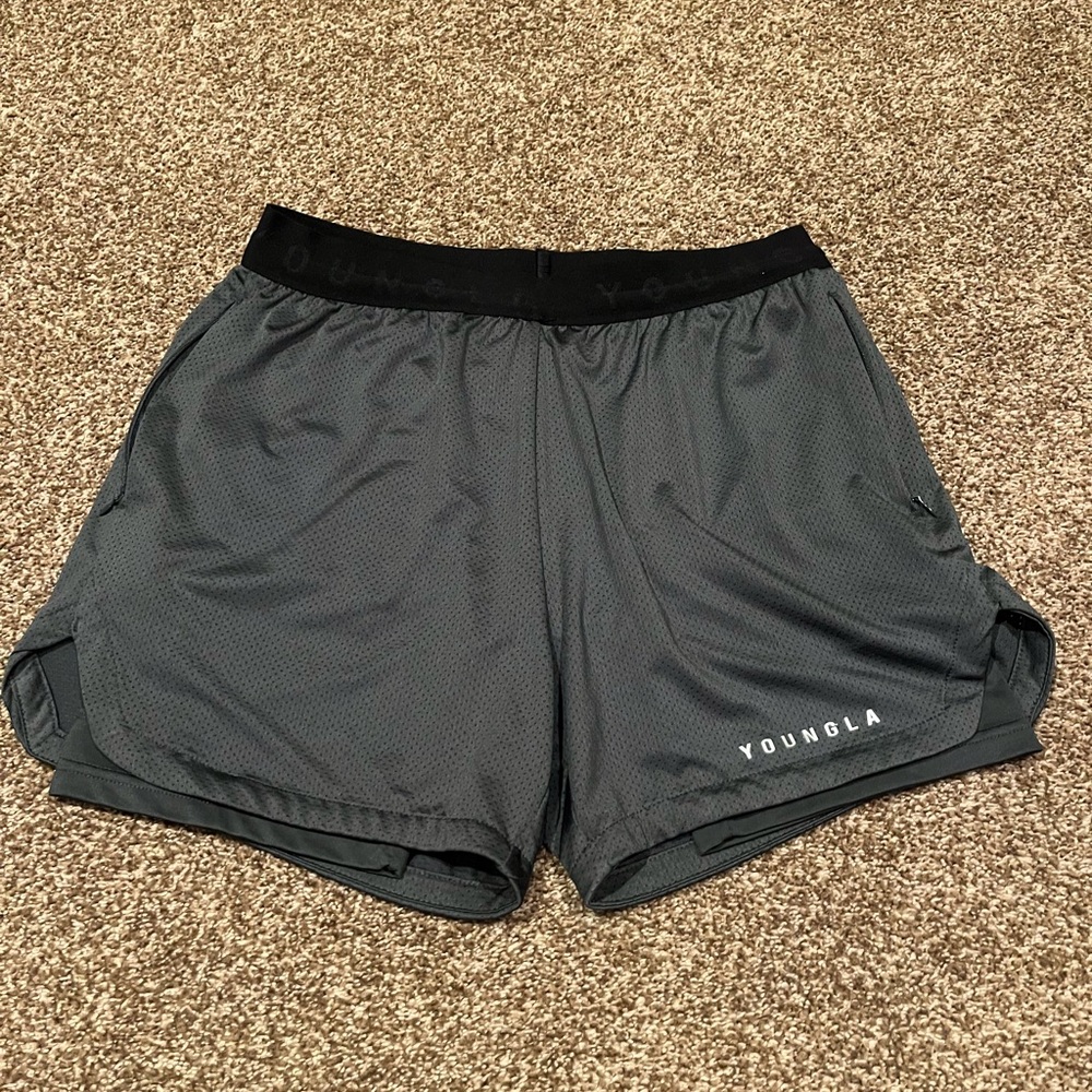 YoungLA Men’s Dark Gray Lined Athletic Shorts